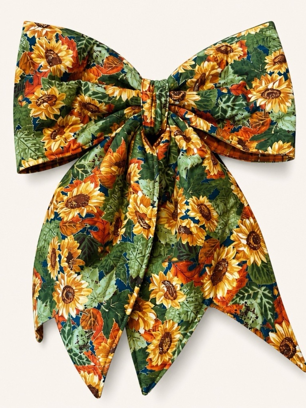 Quilted Hand Crafted X Large Decorative Autumn Sunflower Bow- high quality quilt